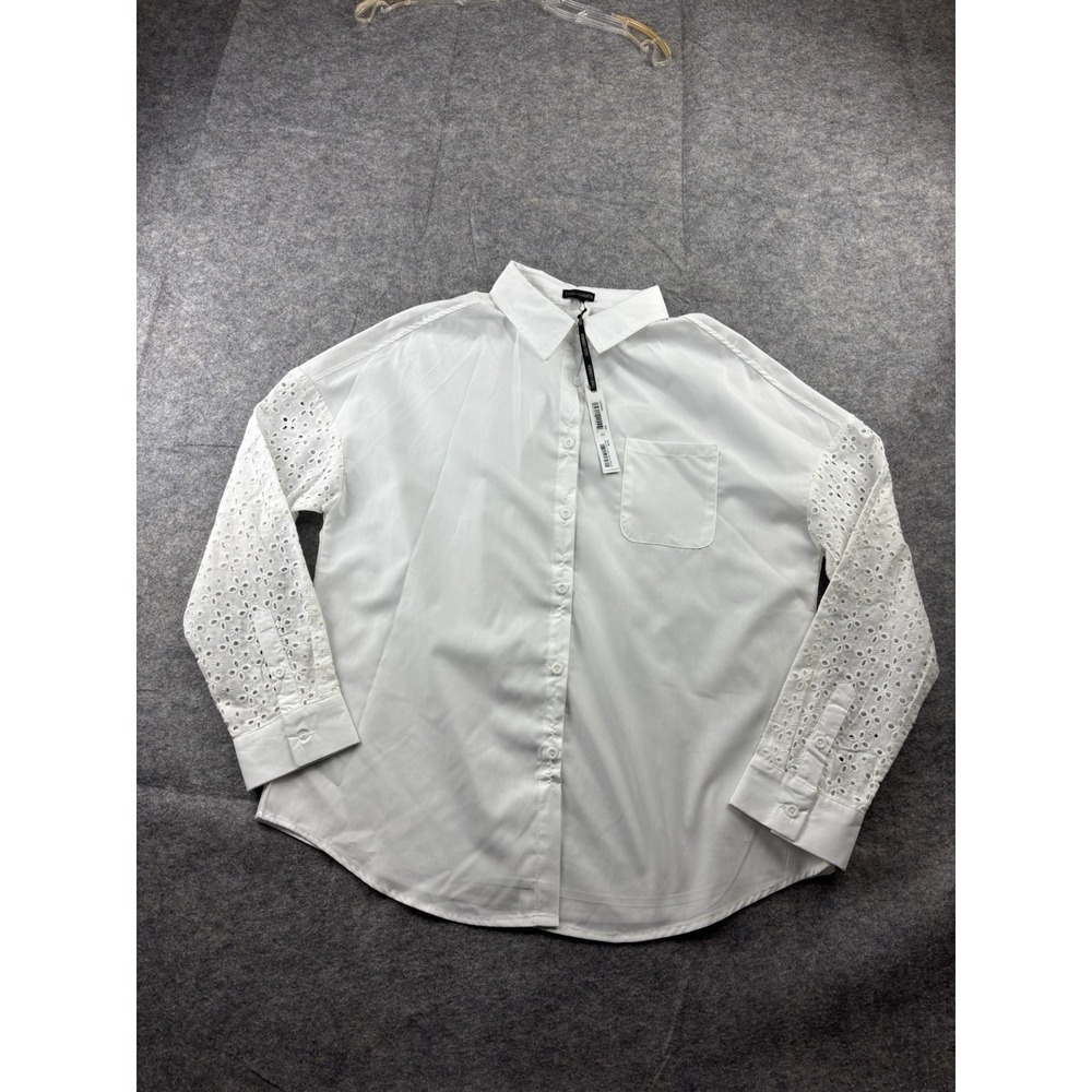 Coco + Carmen White Eyelet Top Collared Button Down Womens S/M Minimalist Boho